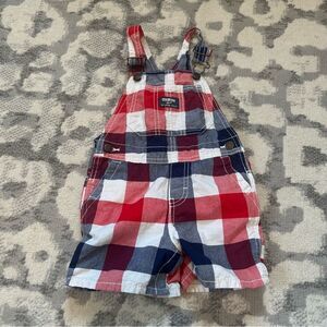 Oshkosh B’gosh 24m Red White Blue Plaid Short Overalls Shortalls Bibs